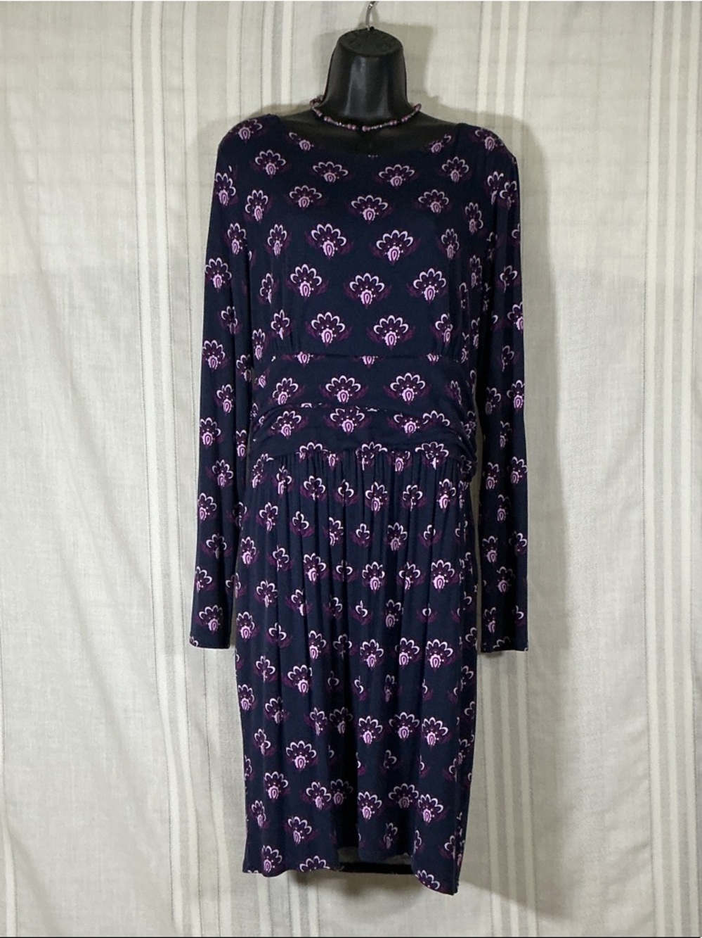 Hatley Navy Pink Floral Long Sleeve Dress XL Fit & Flare Knit
